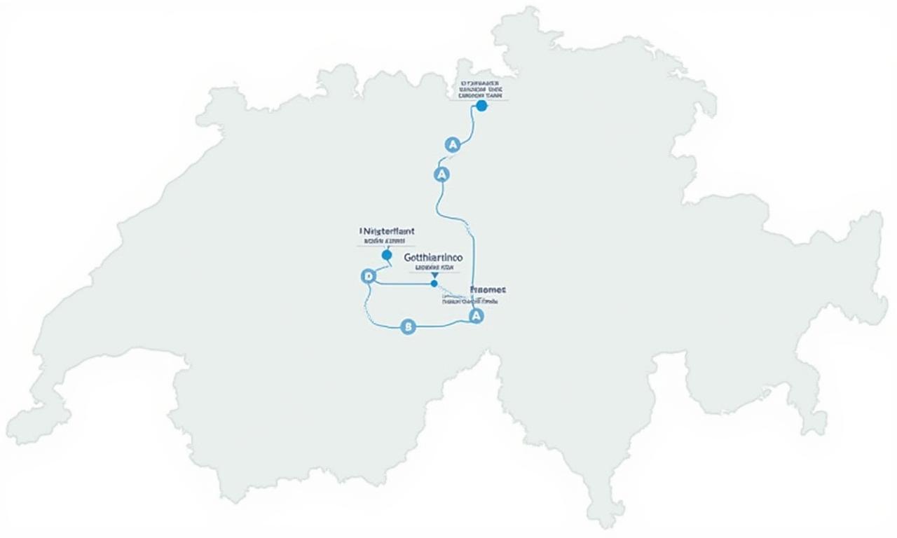A simplified map of Switzerland highlighting major A-routes and the locations of the Gotthard and San Bernardino tunnels.